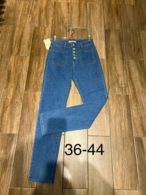 Silver Embellished Button 2 Front Pocket Slim Voggo Jean