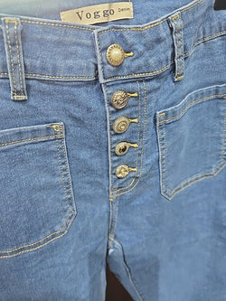 Silver Embellished Button 2 Front Pocket Slim Voggo Jean