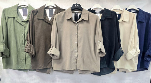Fine Cord V Back Cotton Shirt