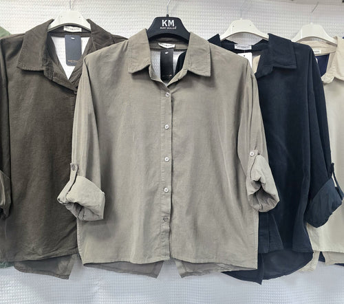 Fine Cord V Back Cotton Shirt