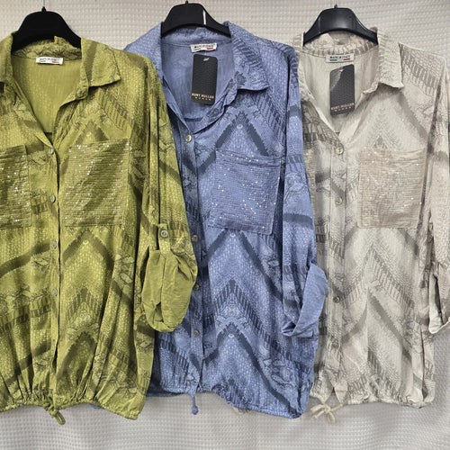 Tonal Reptile Sequin Pocket Shirt