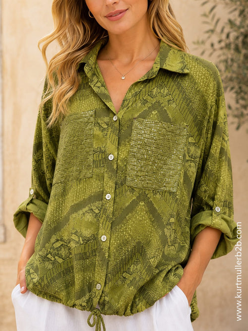 Tonal Reptile Sequin Pocket Shirt