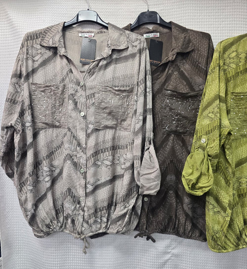 Tonal Reptile Sequin Pocket Shirt