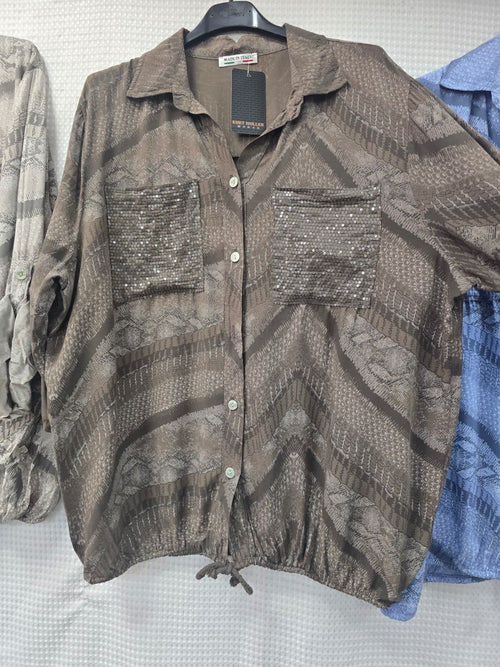 Tonal Reptile Sequin Pocket Shirt