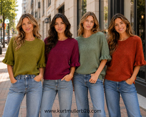 Baby Alpaca Wool Blend Frill Sleeve Top