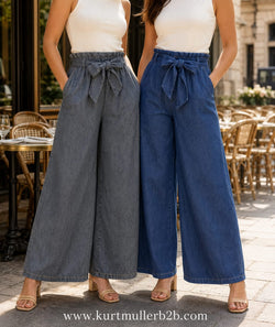 Royal Cotton Denim Bow Wide Leg Jean Trousers