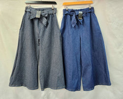 Royal Cotton Denim Bow Wide Leg Jean Trousers