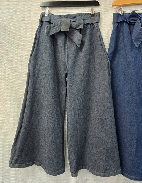 Royal Cotton Denim Bow Wide Leg Jean Trousers