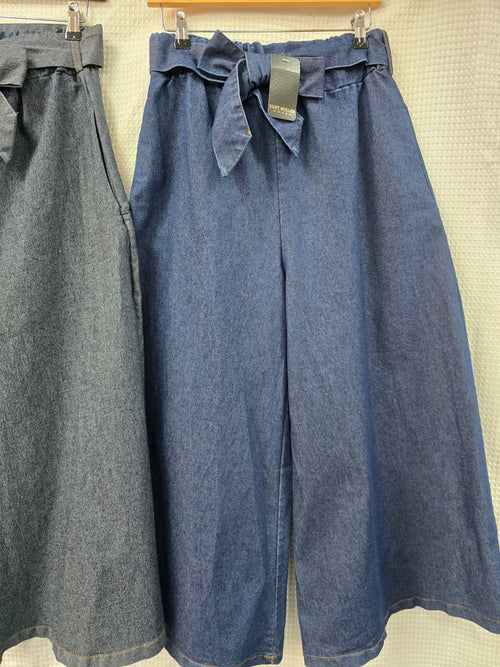 Royal Cotton Denim Bow Wide Leg Jean Trousers