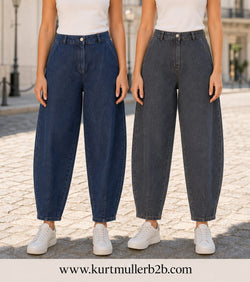 Royal Cotton Denim Barrel Leg Jean Trousers