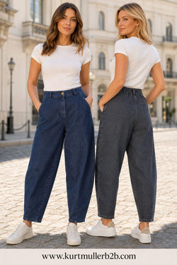 Royal Cotton Denim Barrel Leg Jean Trousers