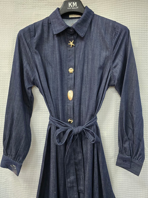 Cotton Denim Gold Sea Button Shirt Dress