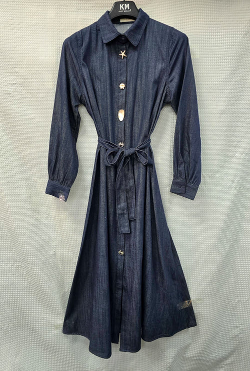 Cotton Denim Gold Sea Button Shirt Dress