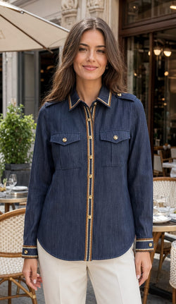 Cotton Denim Gold Embroidery Overshirt
