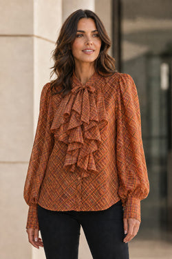 Royal Check Lyocell Silky Frill Blouse