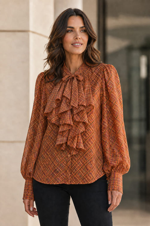 Royal Check Lyocell Silky Frill Blouse