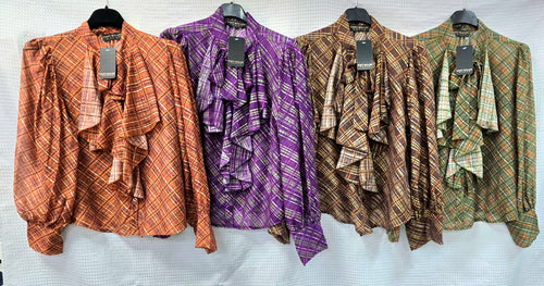 Royal Check Lyocell Silky Frill Blouse