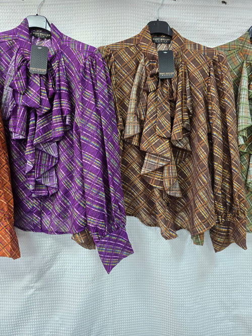 Royal Check Lyocell Silky Frill Blouse
