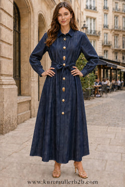 Cotton Denim Gold Sea Button Shirt Dress