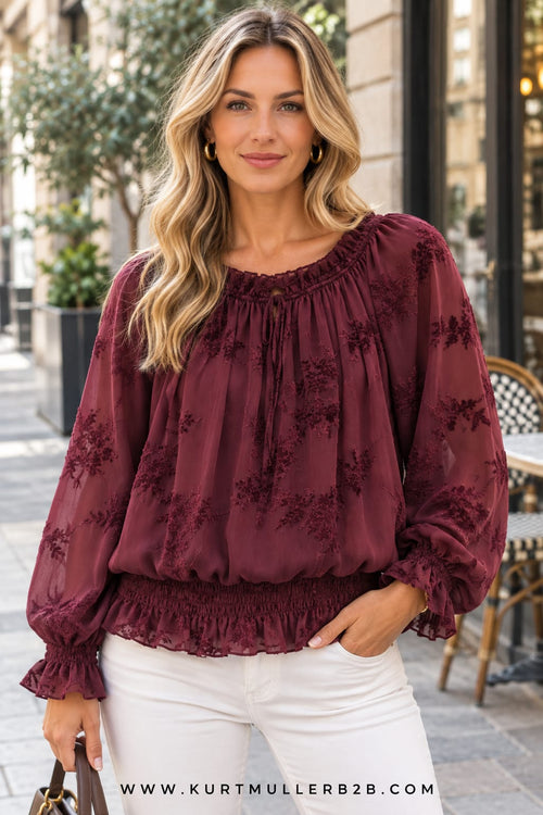 Jacquard Embroidery Bardot Top