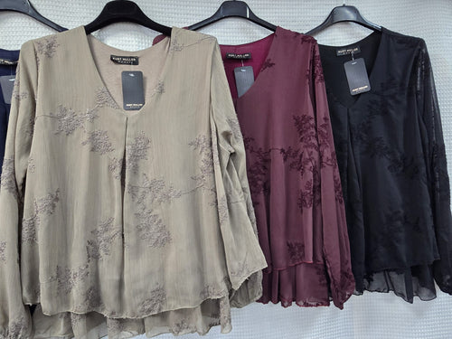 Jacquard V Neck Frill Hem Tunic Top
