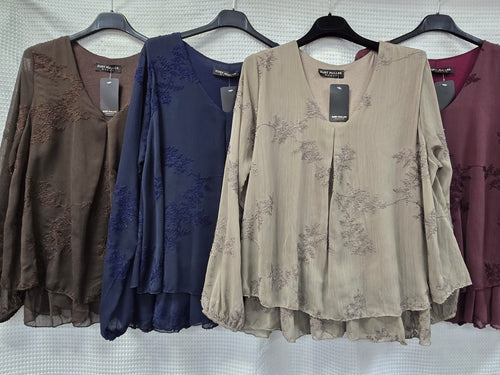 Jacquard V Neck Frill Hem Tunic Top
