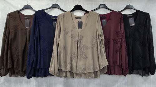 Jacquard V Neck Frill Hem Tunic Top