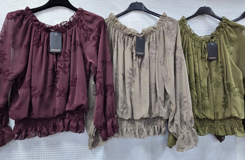 Jacquard Embroidery Bardot Top