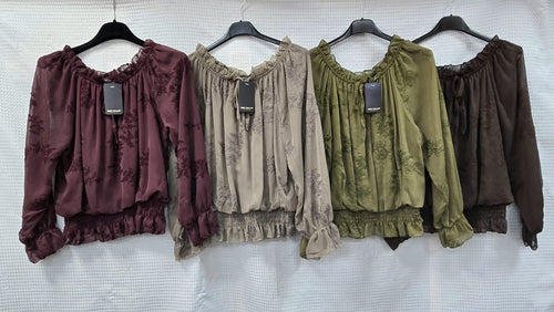 Jacquard Embroidery Bardot Top