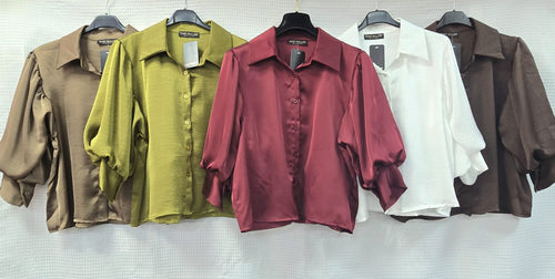 Sateen Puff Sleeve Shirt