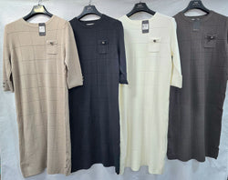 Metal Button Textured Knit Dress