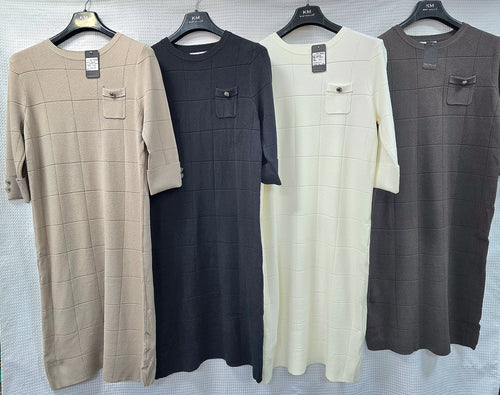 Metal Button Textured Knit Dress