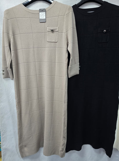 Metal Button Textured Knit Dress