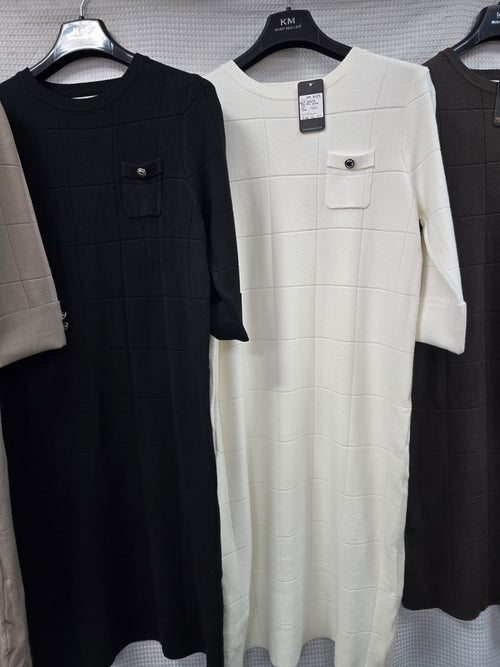 Metal Button Textured Knit Dress