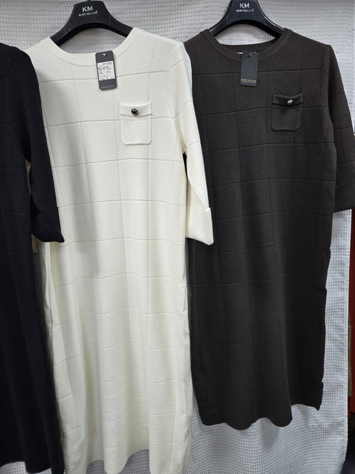 Metal Button Textured Knit Dress