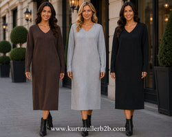 V neck Ribbed Knit Dress