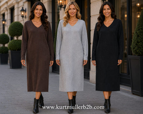 V neck Ribbed Knit Dress