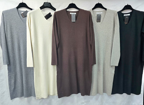 V neck Ribbed Knit Dress