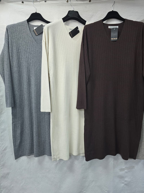 V neck Ribbed Knit Dress