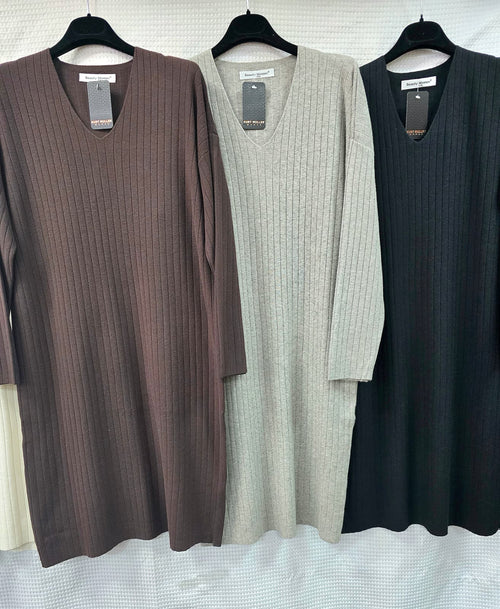 V neck Ribbed Knit Dress