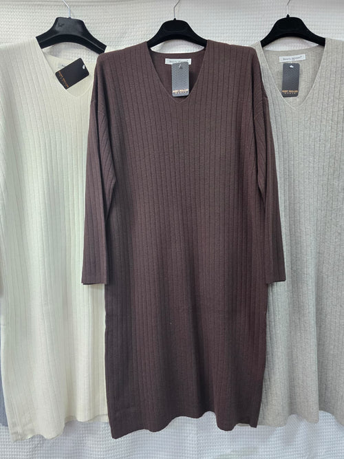 V neck Ribbed Knit Dress
