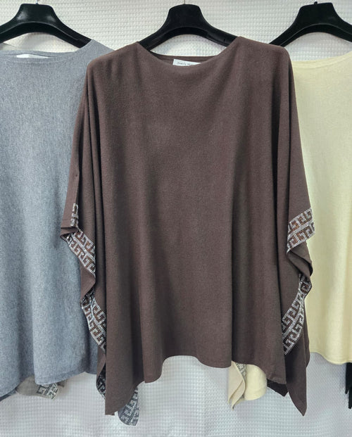 Sequin Trim Knit Poncho