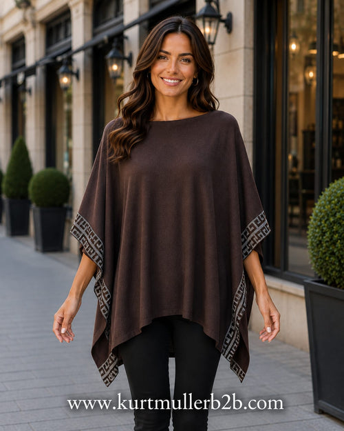 Sequin Trim Knit Poncho
