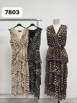 Tina Tonal Dot Crossover Layered Maxi Dress