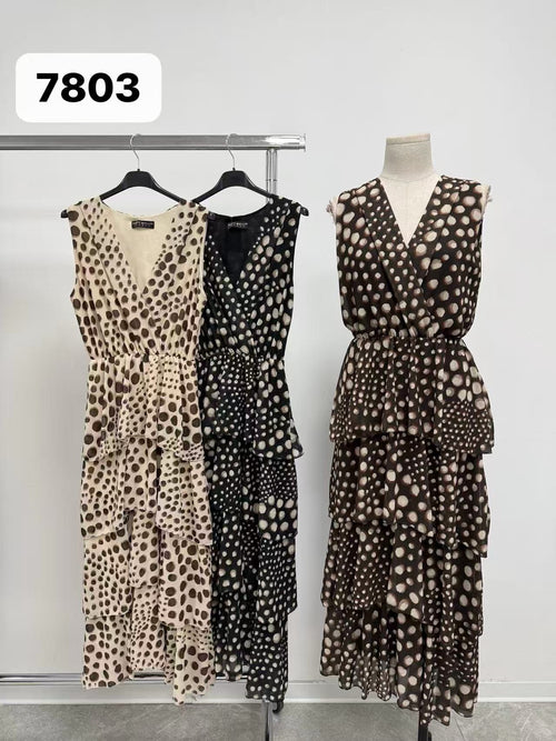 PRE ORDER - Tina Tonal Dot Crossover Layered Maxi Dress