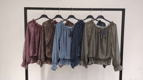 Micro Polka Dot Ruffle Blouse