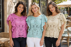 Pure cotton short frill sleeve top