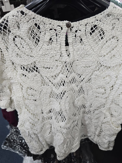 Pure cotton short frill sleeve top