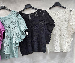 Pure cotton short frill sleeve top