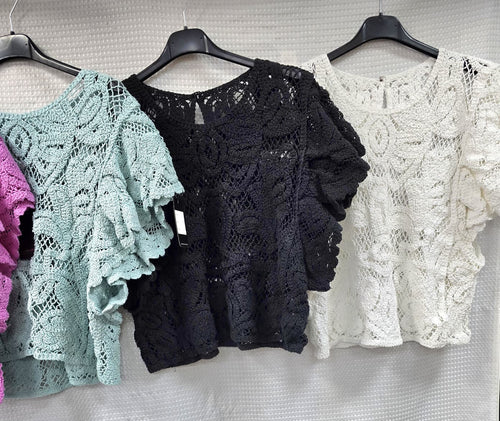 Pure cotton short frill sleeve top